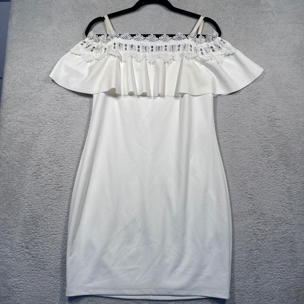 NWT Dress White Off Shoulder Ruffle Lace Party‎ Cocktail Bodycon Size 11